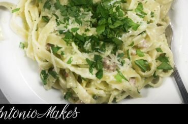 Tagliatelle pasta with bacon, cheese and courgette| tasty and easy Italian pasta recipe from scratch