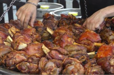 Italy Street Food. Pork Knuckles, Crispy Pig, Ribs, Kielbasa, Pita Gyros and more European Food