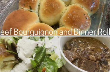 Beef Bourguignon (French Beef Stew) | Dinner Rolls | Salad