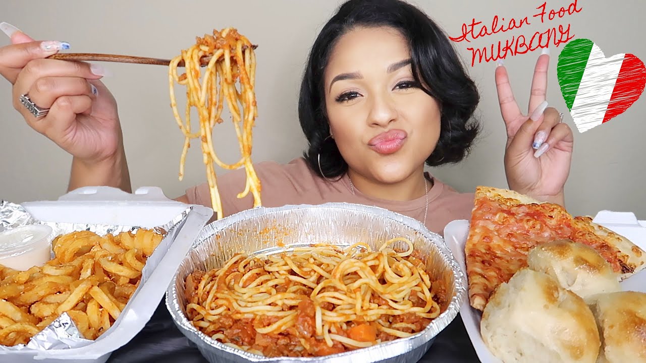ITALIAN FOOD MUKBANG! Spaghetti With Meat Sauce, Parmesan Cheese Fries, Pizza, Garlic bread ITALIAN FOOD MUKBANG! Spaghetti With Meat Sauce, Parmesan Cheese Fries, Pizza, Garlic bread