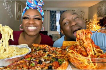 ITALIAN FOOD FEAST MUKANG!| FETTUCCINE PASTA| GOURMET PIZZA| SPAGHETTI EATING SHOW!