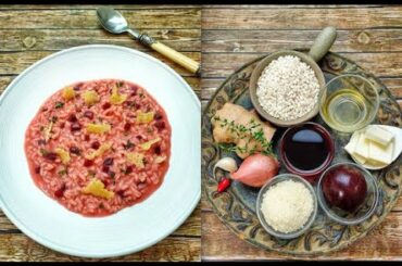 Risotto- Pretty in Pink... with beetroot, white wine, ginger, fresh thyme & parmesan crisp.