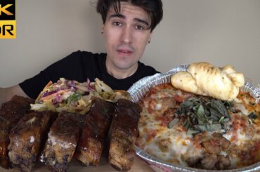 I CAN'T QUIT MUKBANGS, DEEP DISH ZITI PASTA, RIBS (BJ's Restaurant) MUKBANG ASMR (NO TALKING)