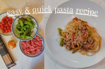 EASY AND QUICK PASTA SPAGHETTI RECIPE | ITALIAN spaghetti with carne trita, peppers and tomatoes
