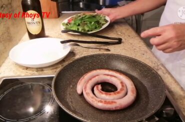 Cooking Sausage (From Italy) Plus Salad at Beer!
