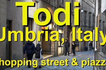 Todi, Umbria, Italy - main shopping street and grand piazza