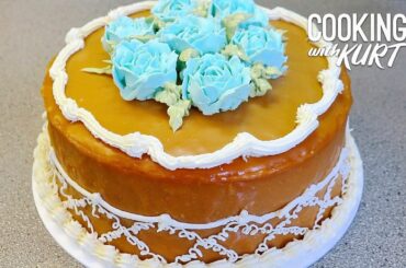 Estrel's Caramel Cake: Yellow Chiffon, Caramel Icing & Italian Buttercream Roses | Cooking with Kurt