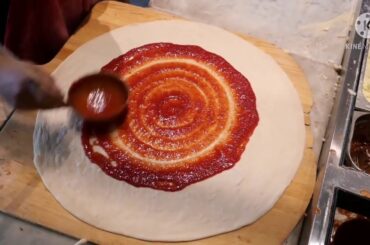 City Street Food - Making Italian Pizza Pies Slice.