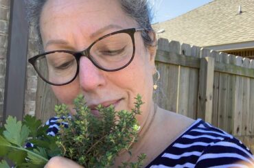 FIRST GLIMPSE OF MY TINY LITTLE GARDEN SURVIVING WINTER AND LUNCH ON THE PORCH.