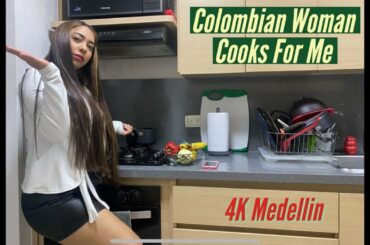 Beautiful Colombian Woman Cooks Me Italian Food in Medellin Colombia with Apartment Night Views
