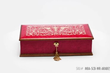 MBA-SCB-WR-ARABESQUE-18NOTE - Red Wine Grand Italian Arabesque Wood Inlay Musical Jewelry Box