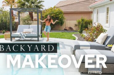 We Turned our dead BACKYARD into a RESORT OASIS...on a budget! Living Spaces Patio Furniture finds!!