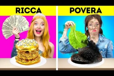 RAGAZZA RICCA VS POVERA || Mangiare Cibo Costoso Per 24 Ore! Divertente Sfida su 123 GO! FOOD