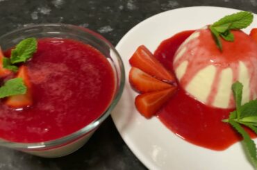 Panna cotta with strawberry jam. Classic recipe. Italian dessert. Quick to prepare