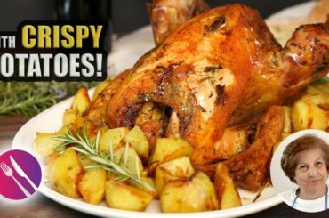 Italian Grandma Cooking Whole Roasted Chicken with Crispy Potatoes