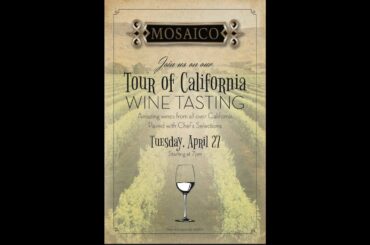 Californian Wine Tasting Dinner, April 27, 2021