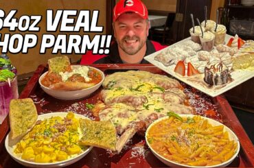 Massive Italian Veal Chop Parm Challenge w/ Pear Pasta and Meatballs!!