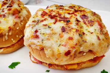 Loaded Pizza Burger Sandwich With  & Without Oven Recipe by Aqsa's Cuisine, Pizza, Chicken Burger