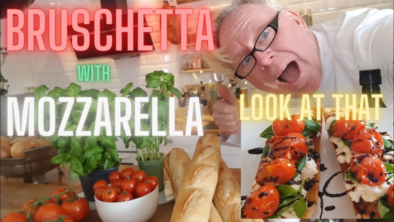 Bruschetta with Mozzarella and Fresh Basil – Around The World In 80 Meals – ITALY Bruschetta with Mozzarella and Fresh Basil - Around The World In 80 Meals - ITALY