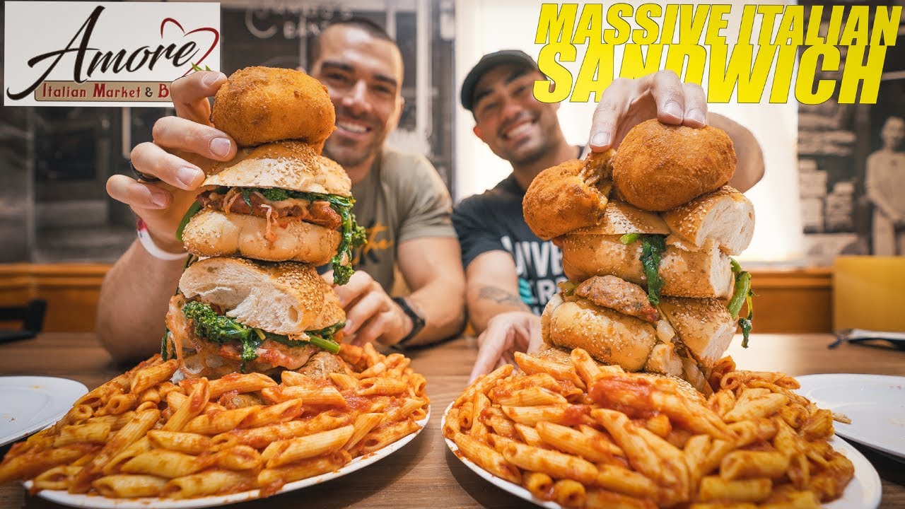 MASSIVE ITALIAN 3 STACK SANDWICH CHALLENGE w/2 MONSTER RICE BALLS | Feat. NICK DOMPIERRE! MASSIVE ITALIAN 3 STACK SANDWICH CHALLENGE w/2 MONSTER RICE BALLS | Feat. NICK DOMPIERRE!