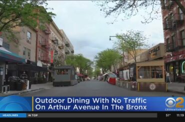 Outdoor Dining With No Traffic Available On Arthur Avenue In The Bronx