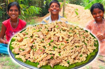 CHICKEN PASTA RECIPE | White Sauce Chicken Pasta Cooking and Eating | Village Pasta Recipe