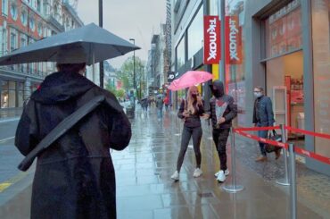 London Rain Walk - Carnaby, Bond & Oxford Streets | 4K ASMR | May 2021
