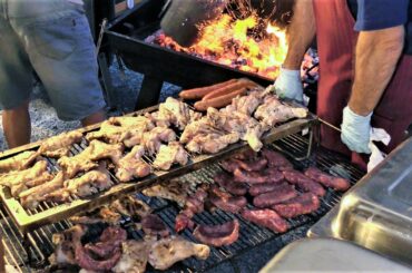 Italy Street Food. Grilled Meat, Pork Legs, Ribs, Sausages, Melted Cheese, Pasta and more