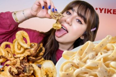 ITALIAN FOOD MUKBANG: Fettuccine Alfredo, Calamari, and Tiramisu | STORY TIME: THE WORST DATE EVER