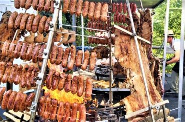 Italy Street Food. Huge Grills with Ribs, Loins, Sausages, Fried Fish and more food