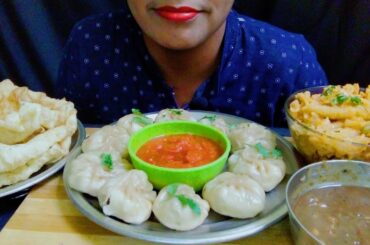 MUKBANG - MOMOS , CHHOLE - BHATURE & ITALIAN PASTA EATING | INDIAN SPICY STREET FOOD EATING ASMR