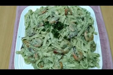 Italian Cheesy Pesto Prawn Pasta Recipe by Parveen Khanum