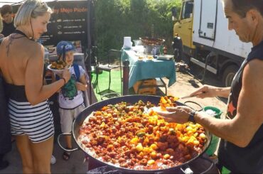 Street Food in Warsaw, Poland. Burgers, Pita Gyros, Paella, Langos, Pancakes and more