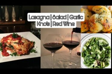 Food Board (Lasagna, Side Salad, Garlic Knots, Red Wine)