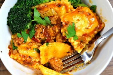Instant Pot Cheese Ravioli with Hot Italian Sausage Meat Sauce