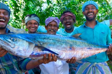 KING FISH GRILL | Spanish Mackerel Fish Grill with Banana Leaf | Fish Fry Recipe Cooking In Village