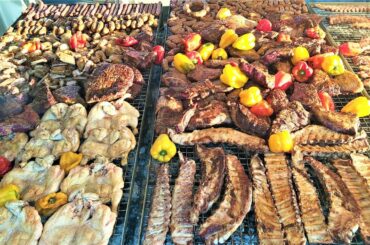 Street Food in Italy. Huge Steaks, Burgers, Ribs, Sausages, Fish, Paella, Cheese, Sweets and More