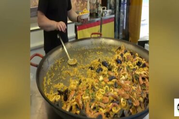 Cooking a BIG Spanish Paella with Seafood Street food || Italian Food