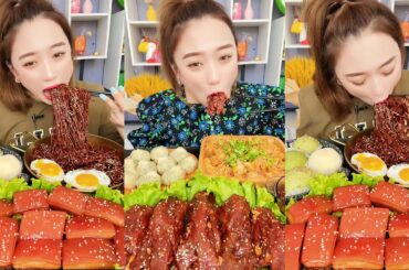 DANING MUKBANG Food program. fatty pork. well cooked beef. roll cream. Italian fried noodles #04