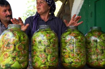 Harvesting and Pickling Stuffed Bell Peppers from our Garden, Outdoor Cooking