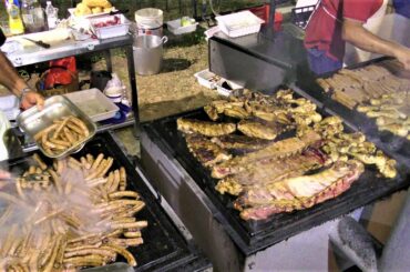 Great Italian Grill. Huge Ribs and Sausages. Italy Street Food. Pepero Festival