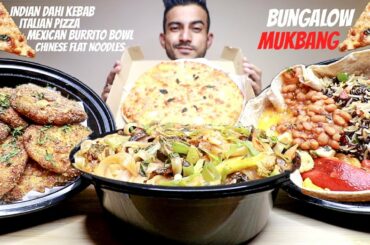 Chinese Flat Noodles, Italian Margherita Pizza, Mexican Chipotle Burrito Bowl, Dahi Kebab MUKBANG
