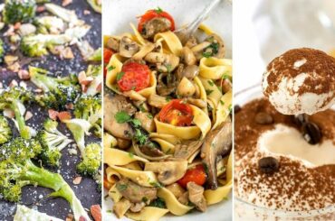 VEGAN DINNER 002: Roasted broccoli, mushroom pasta & coffee mousse