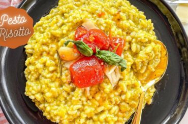Fancy Italian delicious Vegetarian dish that is easy to make, Pesto Risotto recipe using basil pesto