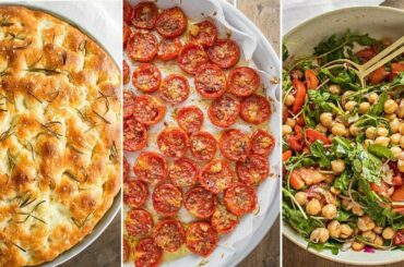 VEGAN DINNER 004 "slow-cook" | Rosemary focaccia no knead |  Tomatoes confit | Chickpea salad