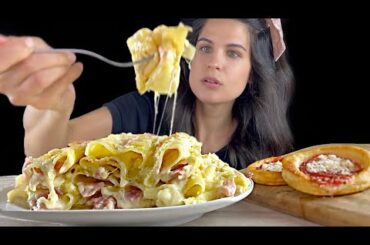 CHEESE & BACON CANNELLONI PASTA + MINI PIZZAS | MUKBANG | ASMR