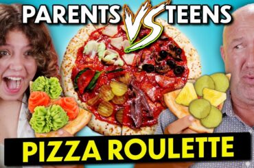 Teens Vs. Parents Pizza Roulette Trivia CHALLENGE! (Bugs, Pickles, Fish Sauce?!)