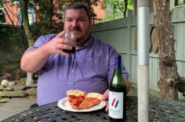 NY style pizza and red wine