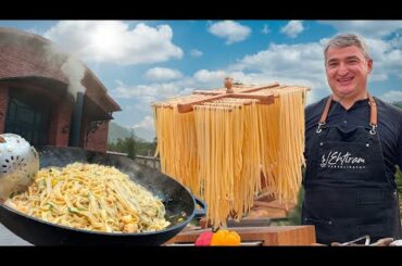 Make our own dough for BEST ITALIAN SEAFOOD PASTA | Cooking outdoor | No Talk