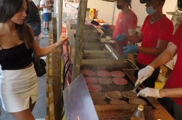 Italy Street Food. Meat Paradise. Big Burgers, Huge Steaks and Skewers on Grill